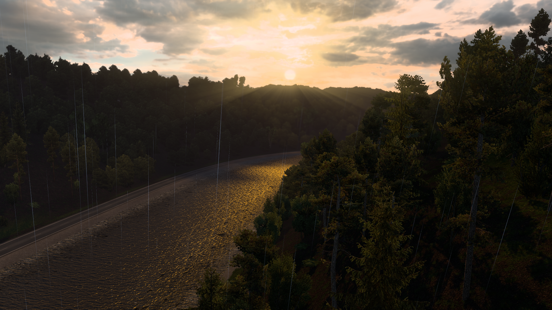 Regen und Morgensonne an der A7 bei Kassel